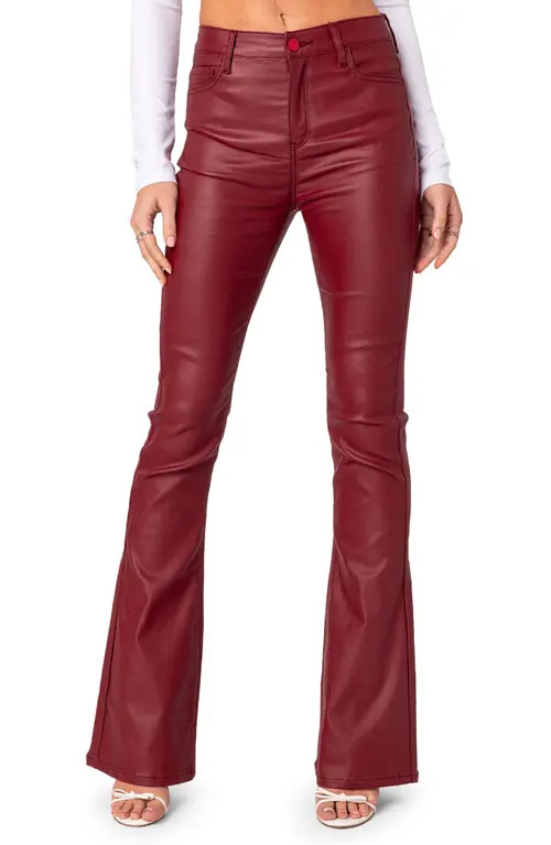 EDIKTED Luna Faux Leather Flare Pants in Burgundy at Nordstrom, Size Small | Nordstrom