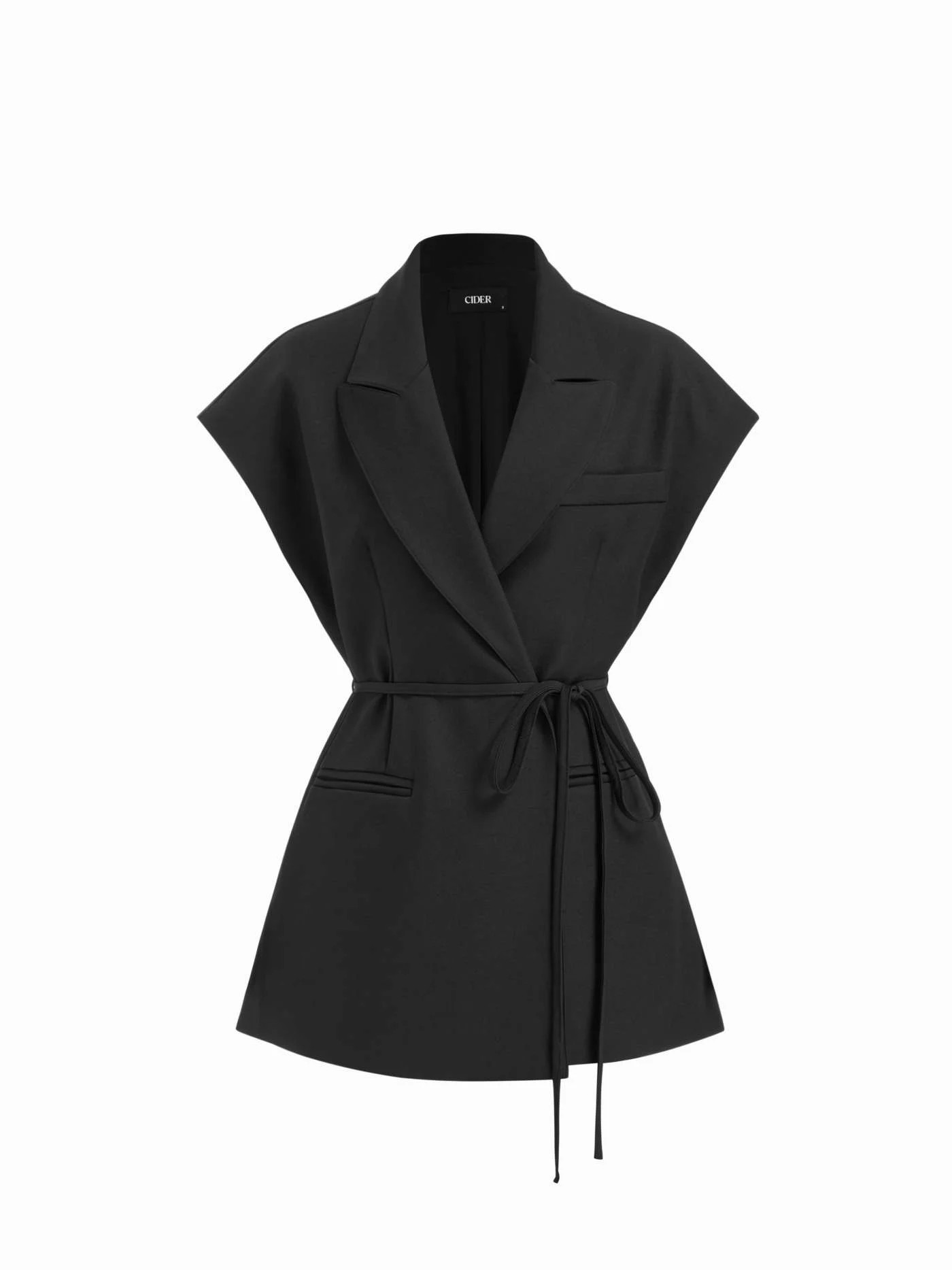 Woven Collar Oversized Belted Sleeveless Blazer Vest For Daily Casual Work | Cider