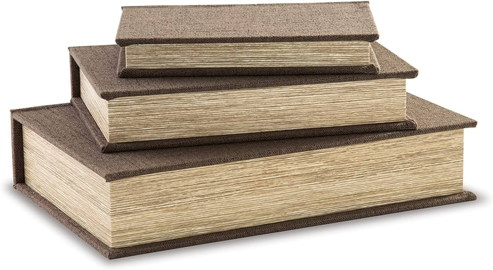 Signature Design by Ashley Jolina Vintage 3 Piece Faux Book Keepsake Storage Box Set, Brown | Amazon (US)