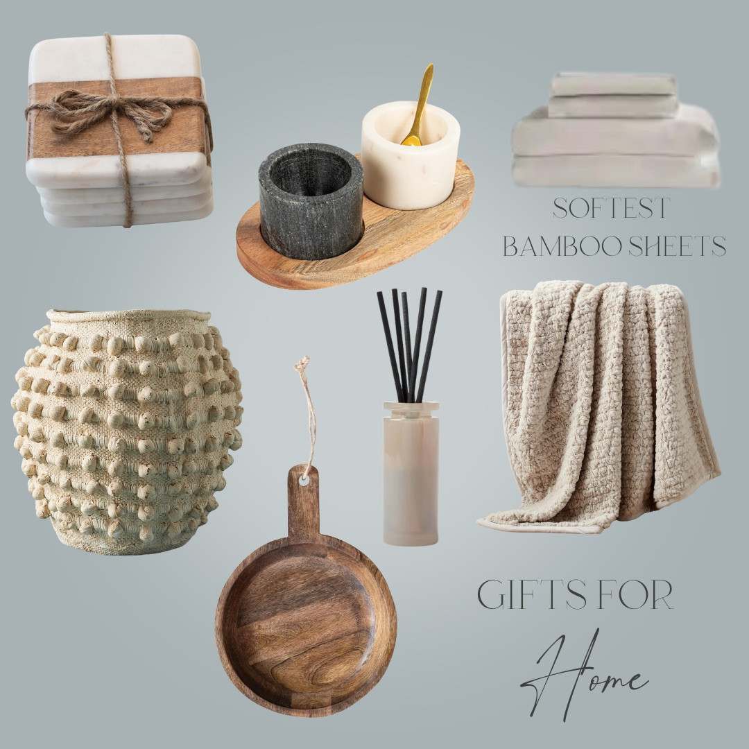 Gifts for Home 

These are perfect gifts for the hostess or the home lover in your life.  THE softest bamboo sheets from Quince.  Stylish coasters, salt and pepper wells, super soft blanket!  Wooden tray and Minka pots are so cool!  This reed diffuser smells and looks like it belongs in luxury hotel!  

#LTKHome #LTKGiftGuide #LTKHoliday