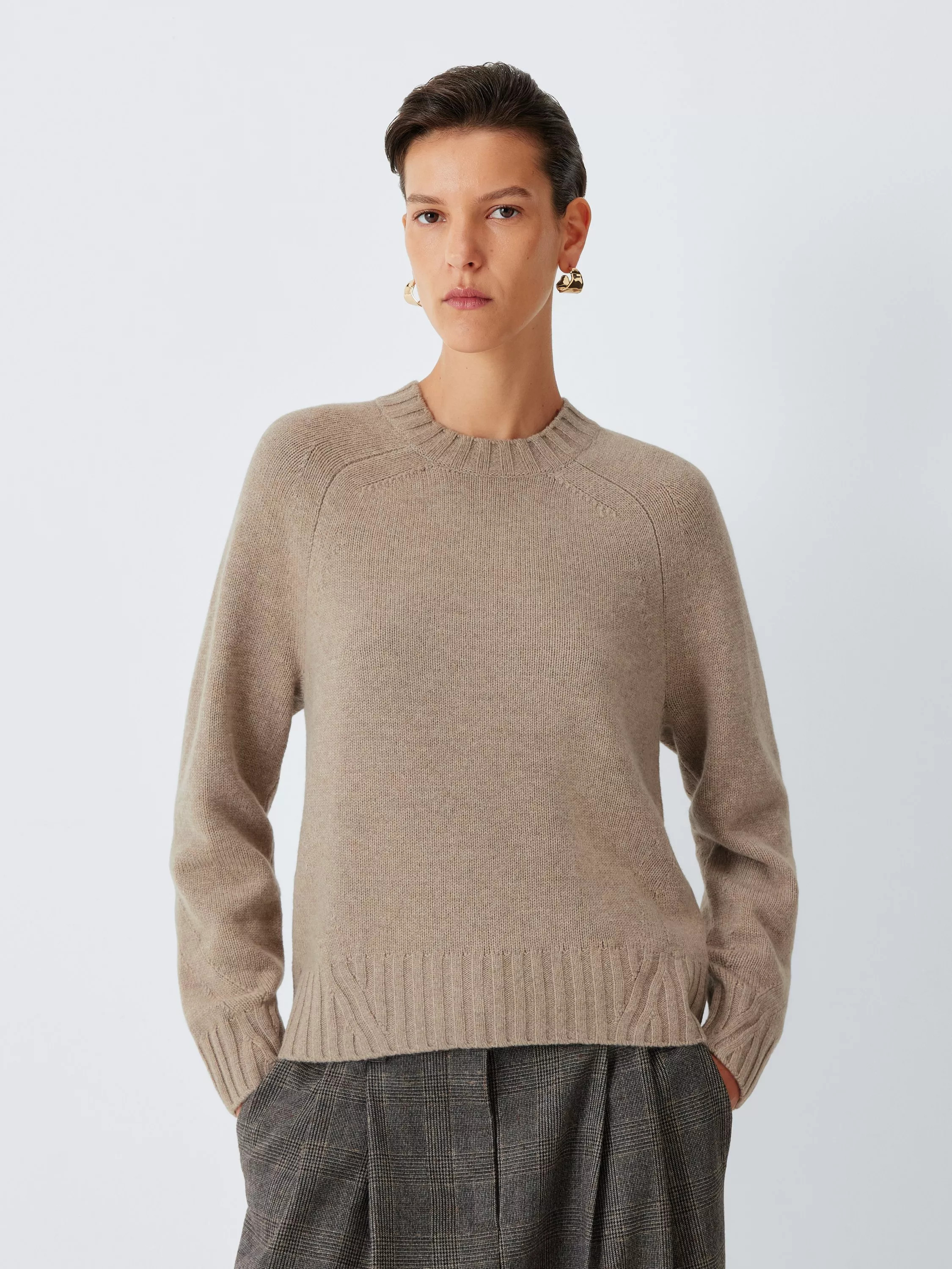 Merino Wool Blend Crew Neck Jumper, Taupe Marl | John Lewis (UK)