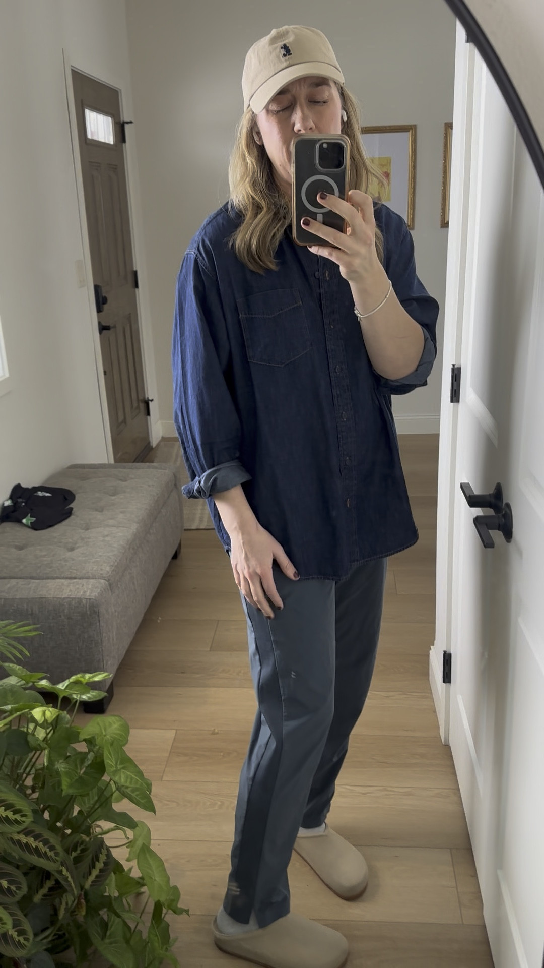 This denim shirt is so versatile - I wear it with joggers, leggings, jeans, you name it. Everything is true to size!

If your shoe size is a half size, I'd size down on the shoes. 

 #LTKootd #LTKMidsize #LTKTall