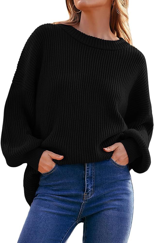 Womens Sweaters Fall 2023 Oversized Chunky Knitted Pullover Sweater Casual Long Sleeve Crewneck C... | Amazon (US)