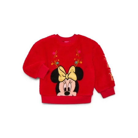 Minnie Mouse Toddler Girls' Plush Faux Shearling Sweater, Sizes 12M-5T | Walmart (US)
