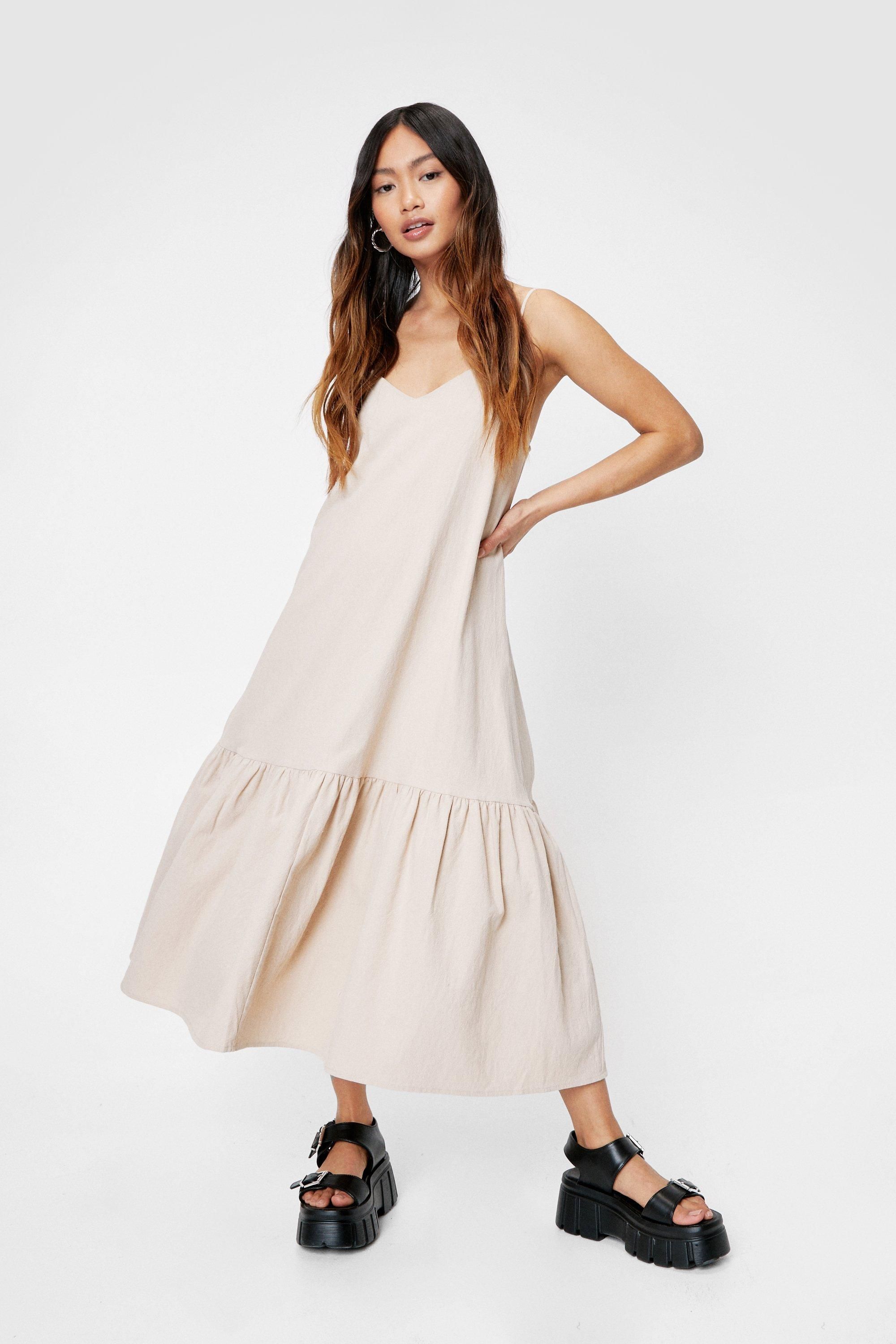 Petite V Neck Strappy Tiered Midi Dress | Nasty Gal (US)