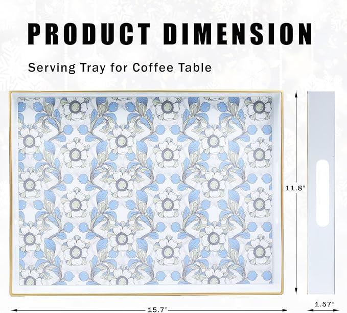 Rectangle Serving Tray with Handles, Coffee Table Tray for Ottoman, Organizer Vanity Tray for Liv... | Amazon (US)