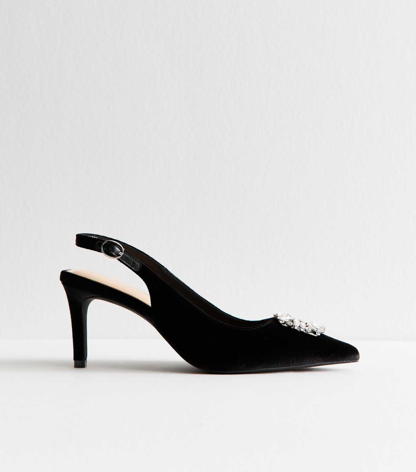 Black Velvet Slingback Diamante Court Shoes | New Look | New Look (UK)