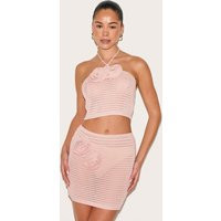 Dusty Pink Tie Neck Flower Applique Top | PrettyLittleThing US