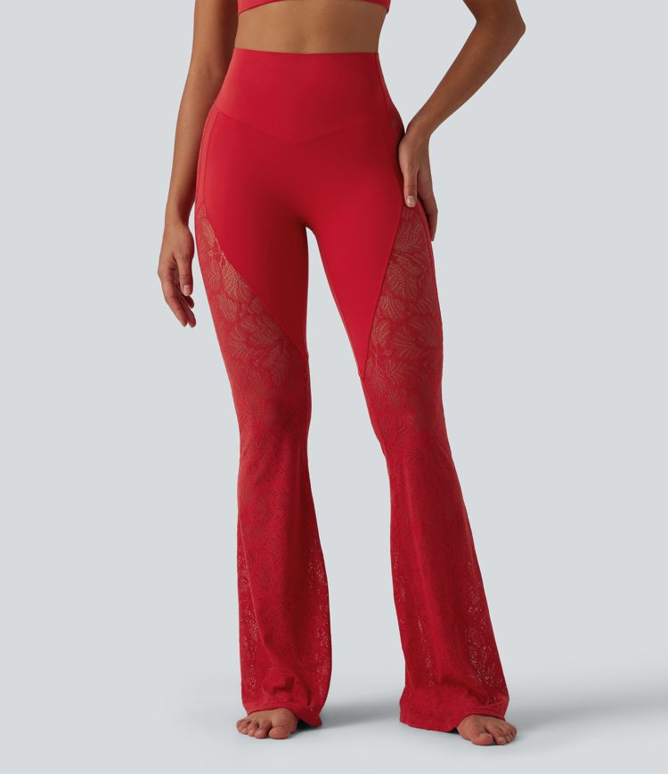 Women’s Halara UltraSculpt™ High Waisted Tummy Control Contrast Lace Yoga Flare Pants with Po... | HALARA