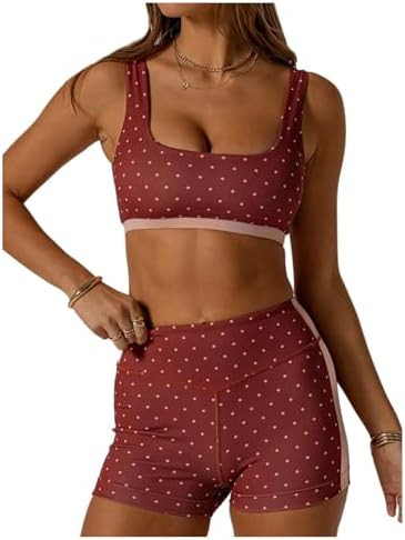 Milumia Women's 2 Piece Outfit Polka Dots Square Neck Bra Tank Top and High Waist Shorts Workout ... | Amazon (US)