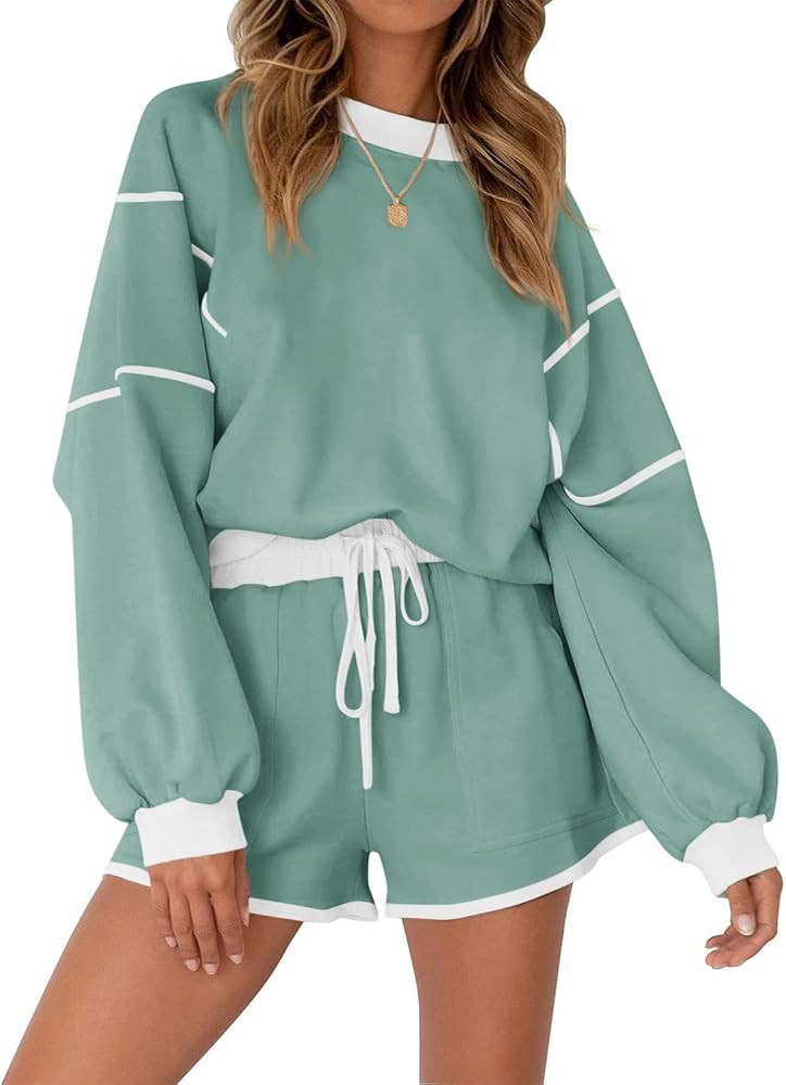 Yousify Womens Sweatsuits 2 Piece Outfits Oversized Crewneck Sweatshirts High Waisted Casual Shor... | Amazon (US)