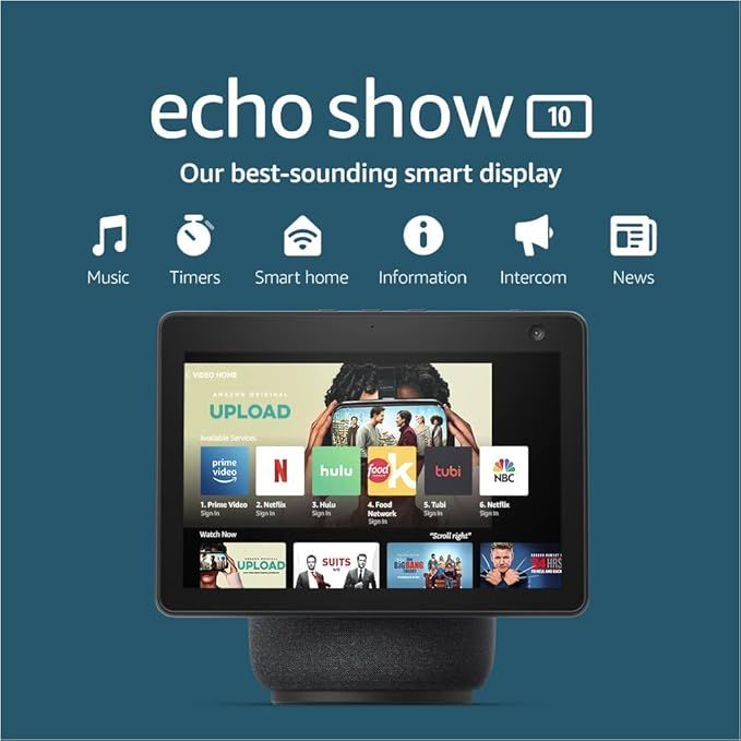 Echo Show 10 (3rd Gen) | HD smart display with premium sound, motion, and Alexa | Charcoal | Amazon (US)