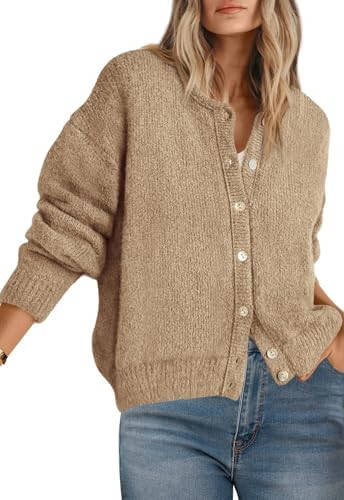 PRETTYGARDEN Long Sleeve Crewneck Button Down Womens Sweaters Fall Clothes | Amazon (US)