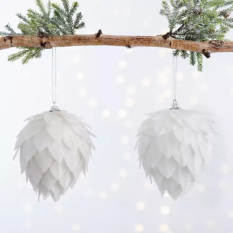 White Feather Ball 2-pc. Ornament Set, 5.5 in. | Kirkland's Home