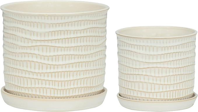 Sagebrook Home Set of 2 Planters - Ceramic Ivory/Beige Planters with Contemporary Textured Design... | Amazon (US)