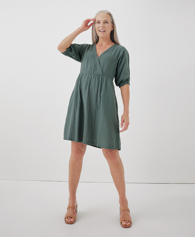 Women’s Coastal Double Gauze Crossover Dress made with Organic Cotton | Pact | Pact Apparel