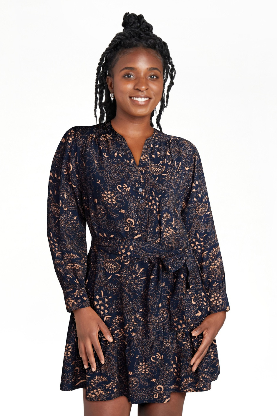 Time and Tru Women's Tiered Mini Dress with Long Sleeves, Sizes XS-XXXL | Walmart (US)