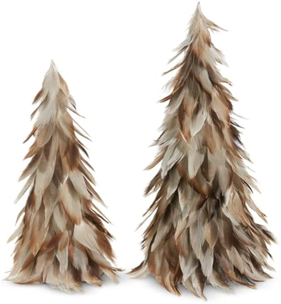 Raz Imports 2023 Holiday House 18" Light Beige Feather Trees, Set of 2 | Amazon (US)