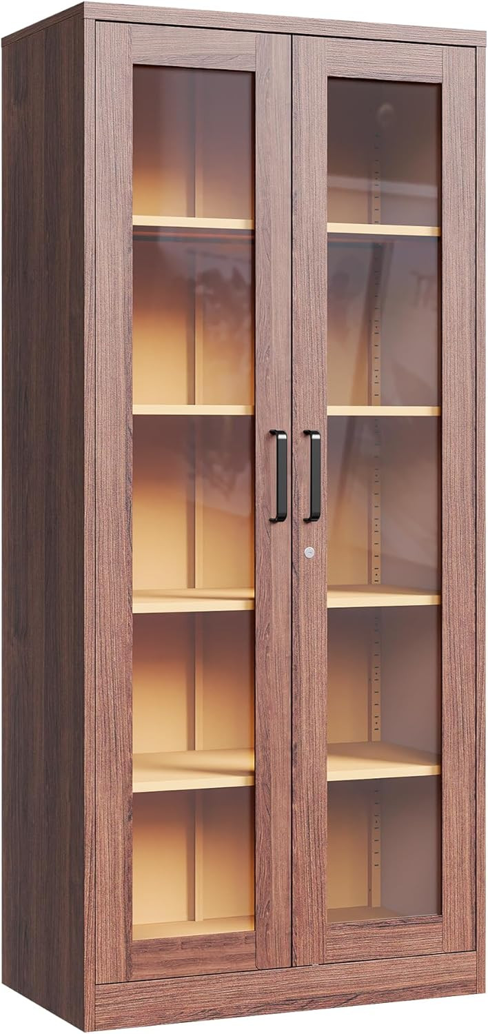 71" Storage Cabinet, Display Cabinet with 4 Adjustable Shelves, Lockable Bookshelf Bookcase with ... | Amazon (US)