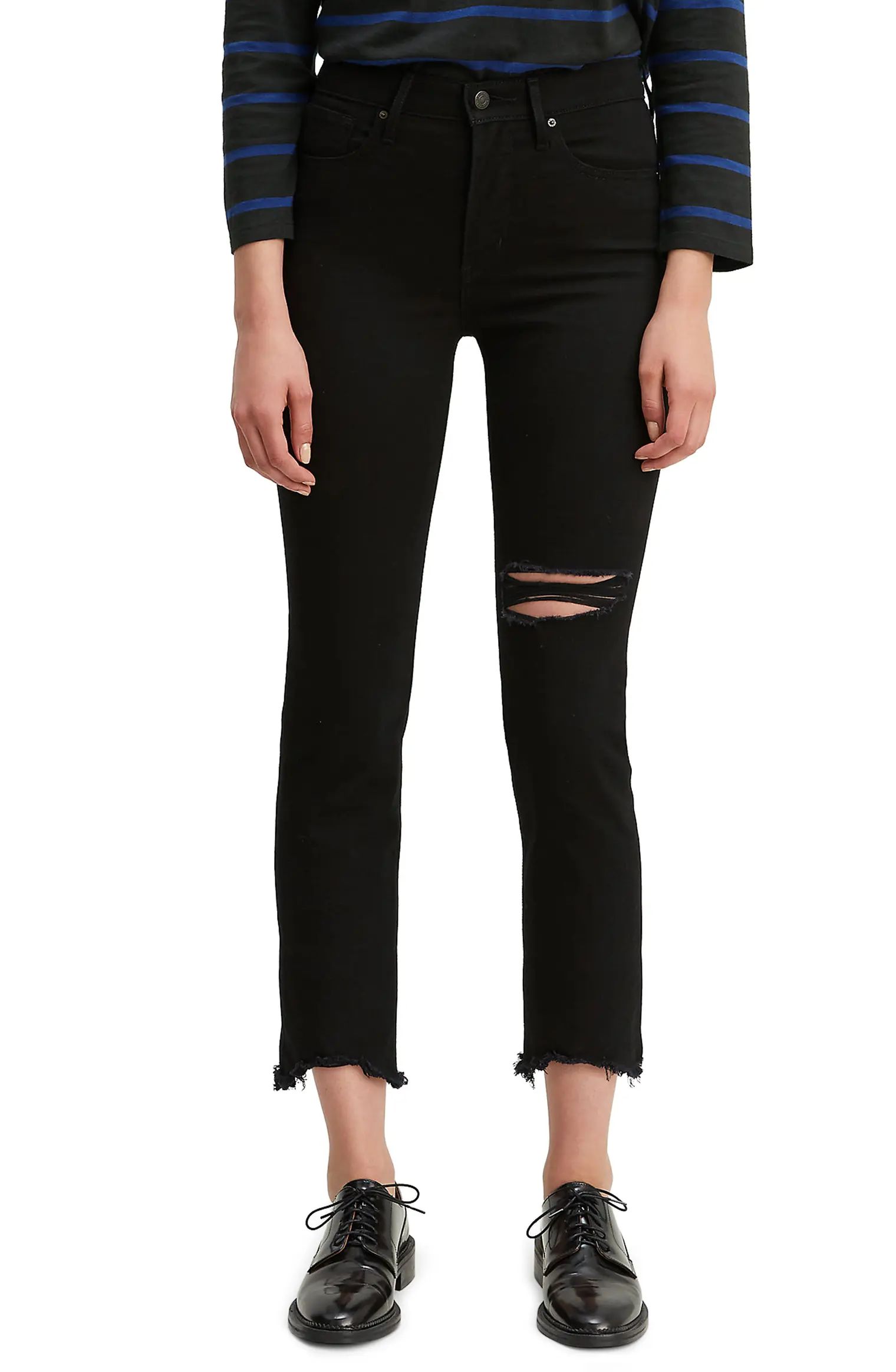 Ripped High Rise Straight Leg Crop Raw Hem Jeans | Nordstrom