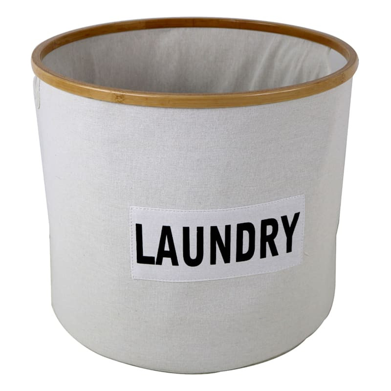 Natural Round Bamboo Fabric Laundry Basket, Large | At Home