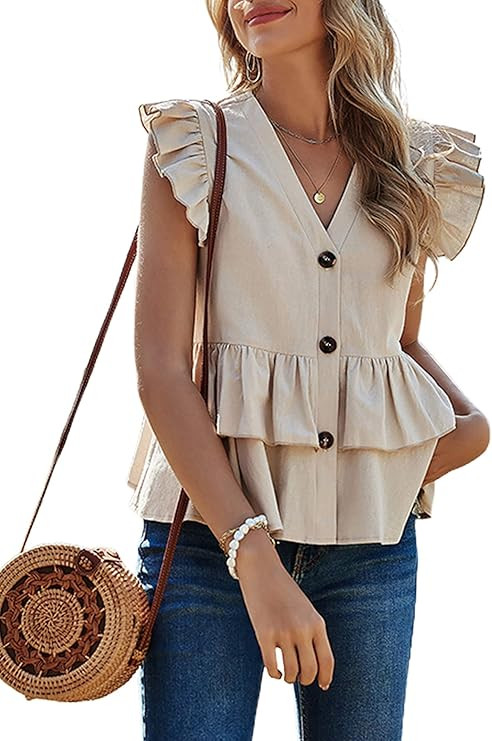 Avanova Women's Ruffle Sleeve Leopard Printed Babydoll Blouse Tops Casual T Shirt | Amazon (US)