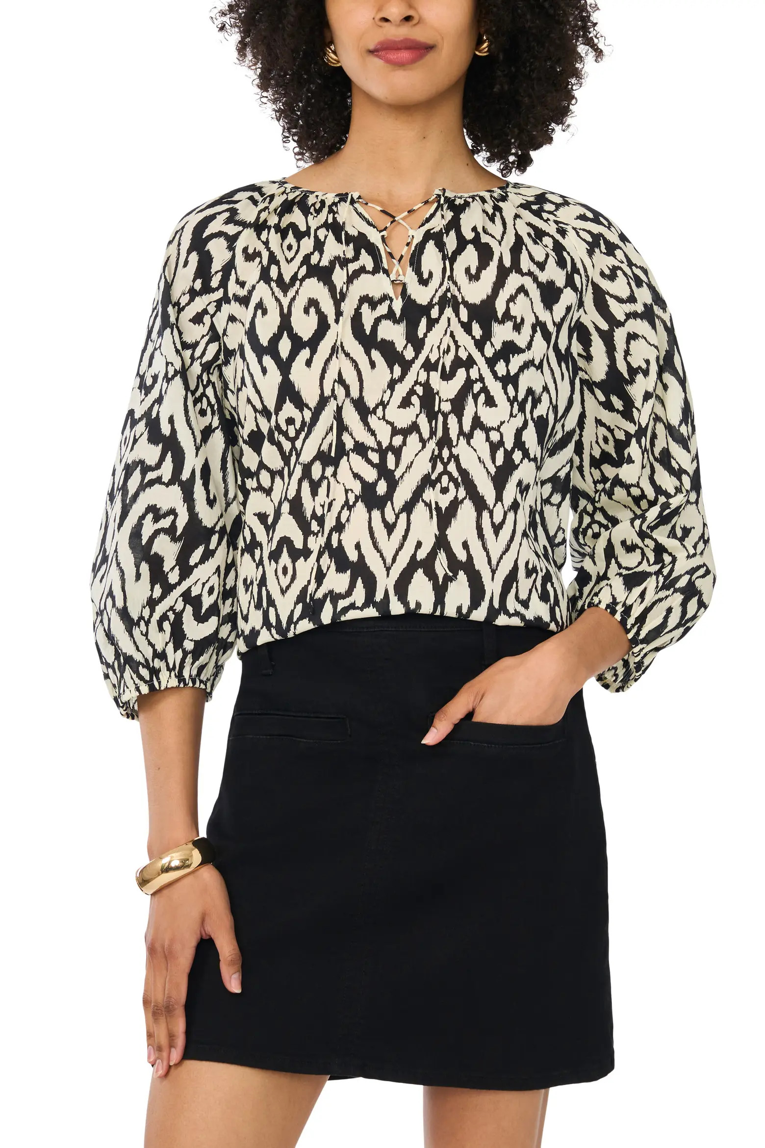 Vince Camuto Print Lace Up Top (Women) | Nordstrom | Nordstrom