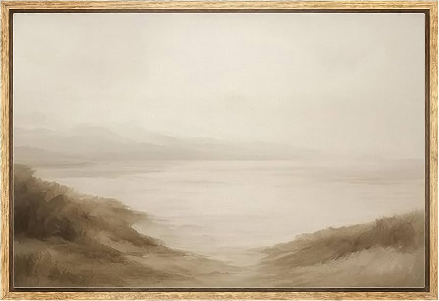 wall26 Framed Canvas Print Wall Art Soft Beige Coastal Landscape Tranquil Neutral Tone Illustrati... | Amazon (US)