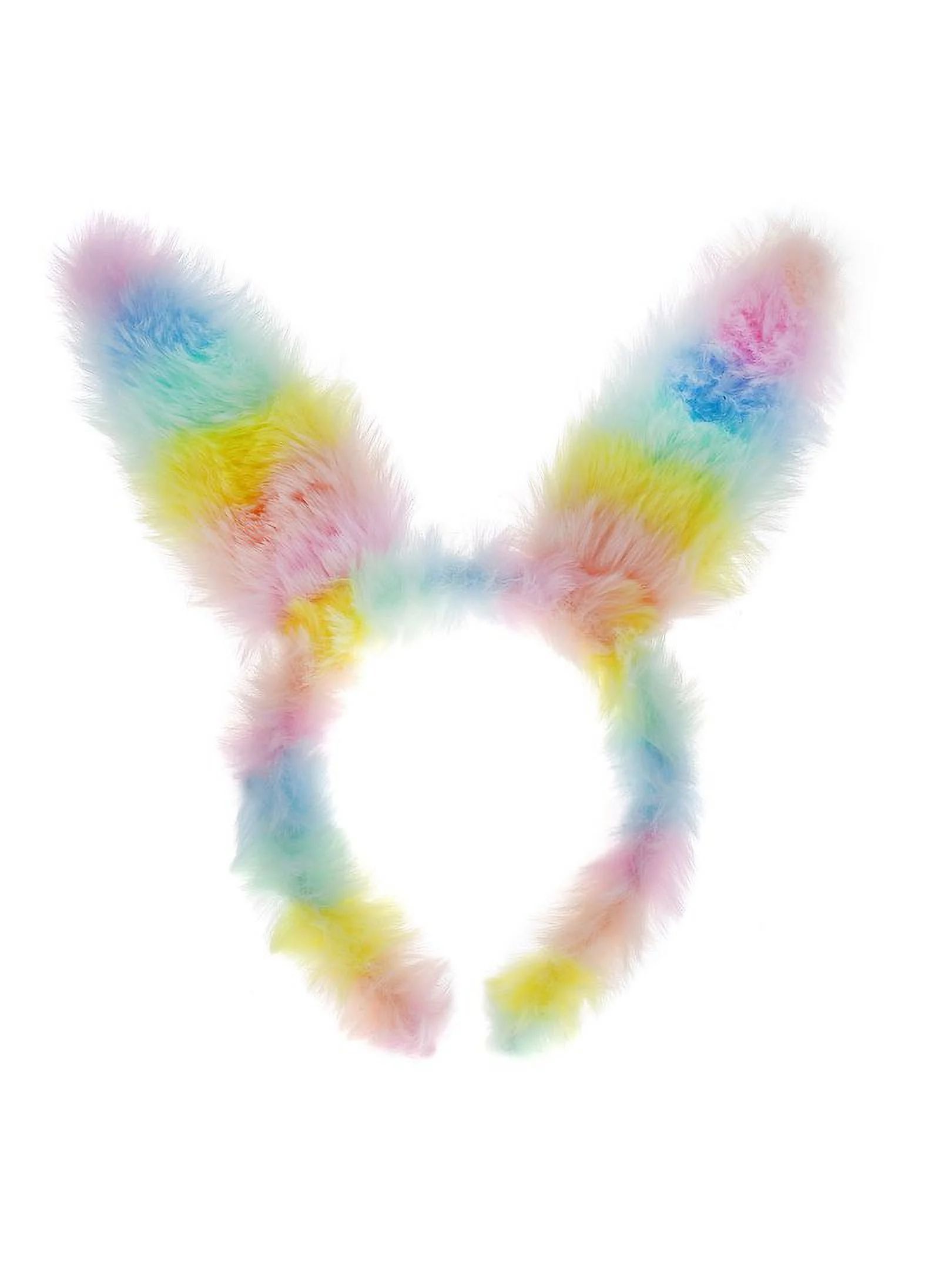 Way to Celebrate Easter Plush Faux Fur Bunny Ear Headband, Female, Pastel Rainbow | Walmart (US)