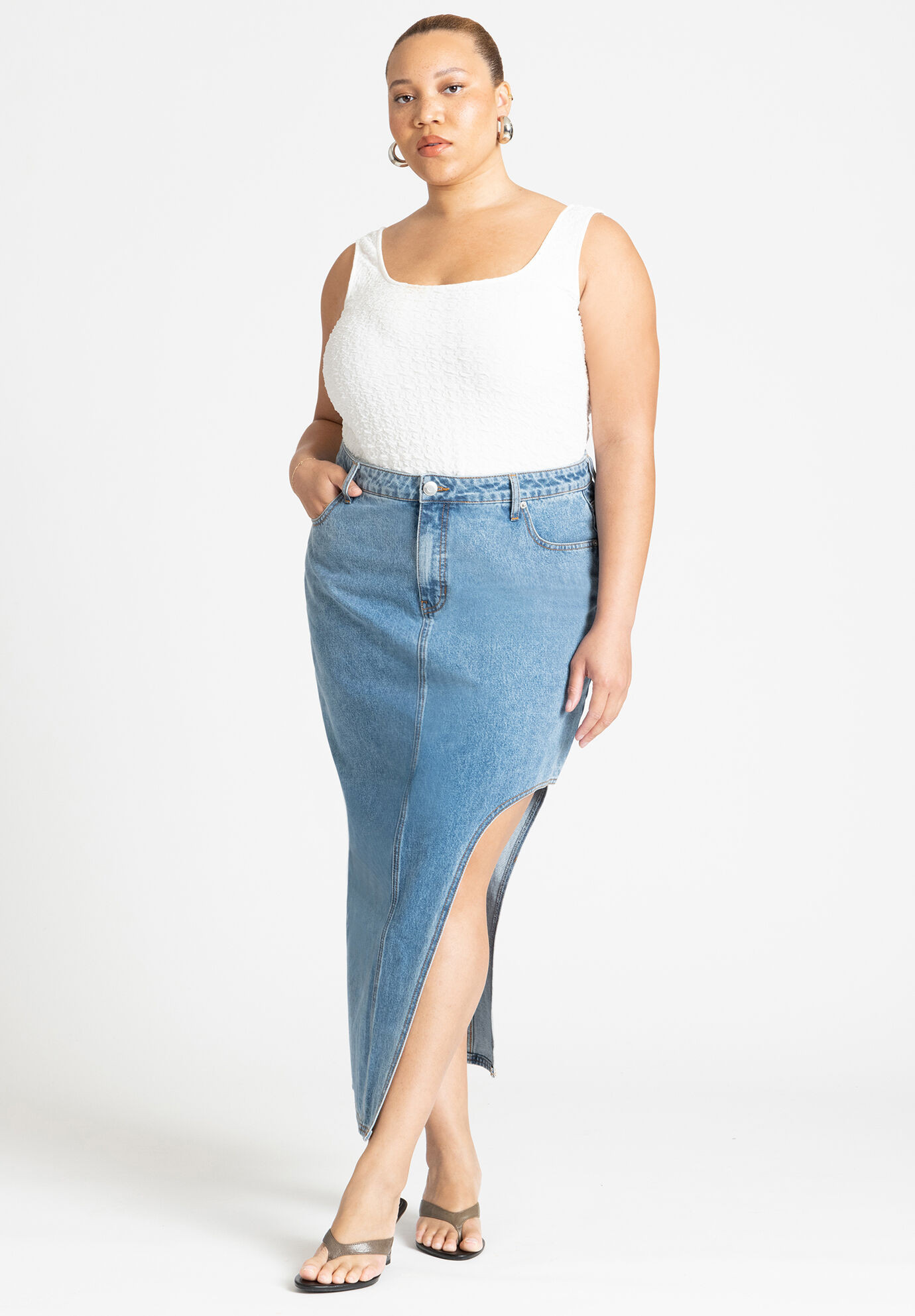 High Low Asym Hem Denim Skirt | Eloquii