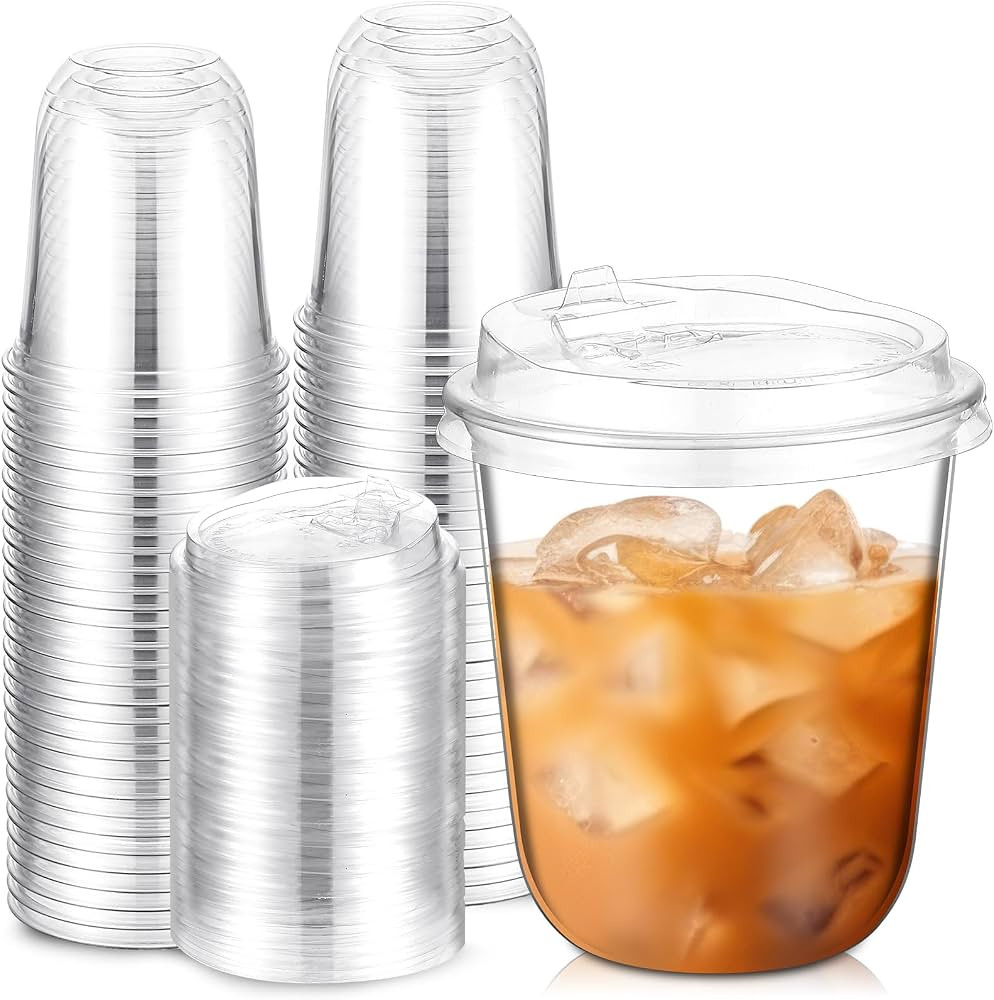 Baderke 50 Sets Crystal Clear Plastic Cups With Lids, Disposable Iced Coffee Cups with Lids for S... | Amazon (US)