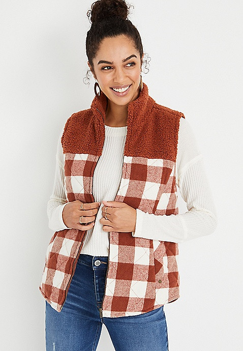 Buffalo Plaid Sherpa Block Vest | Maurices