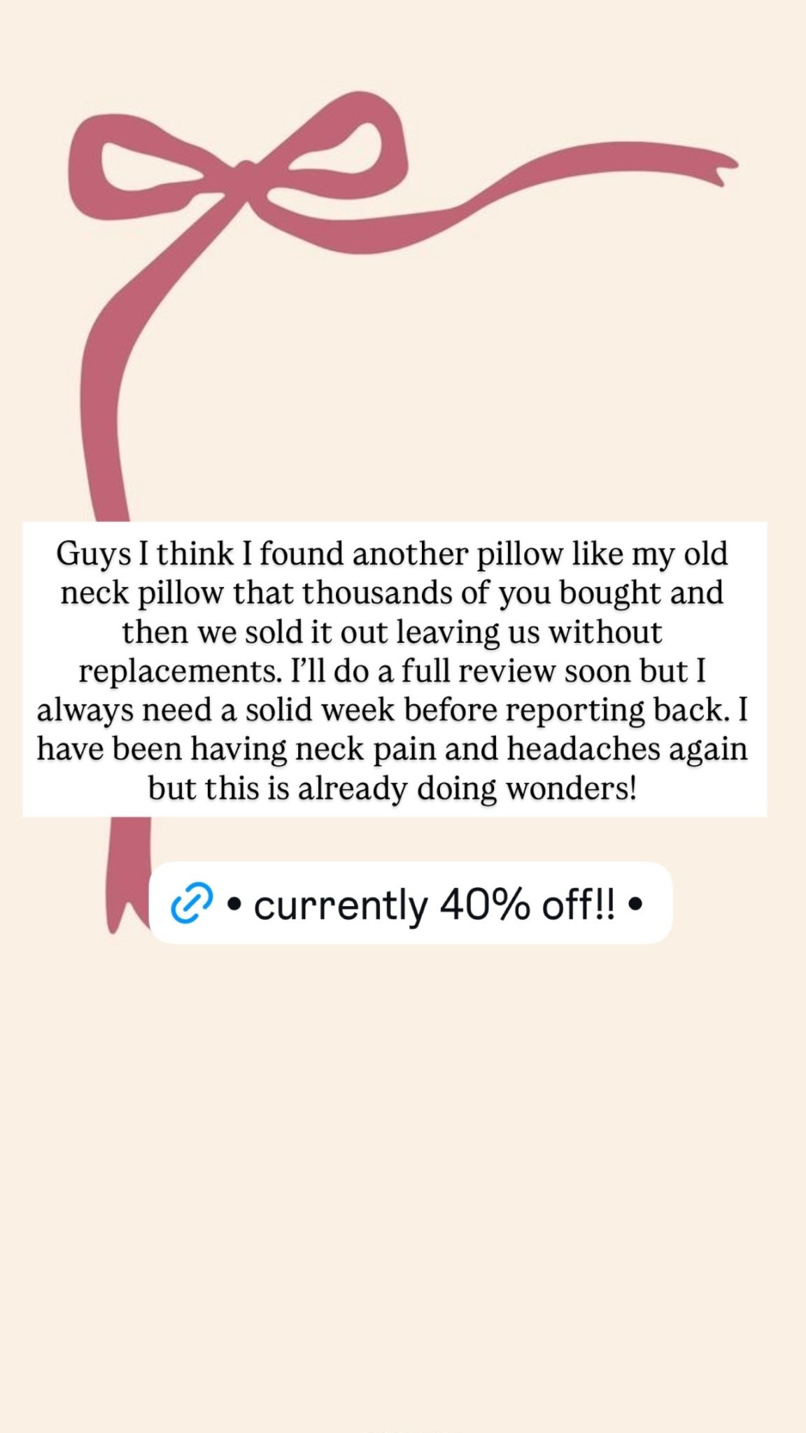 Guys I think I found another pillow like my old neck pillow that thousands of you bought and then we sold it out leaving us without replacements. I’ll do a full review soon but I always need a solid week before reporting back. I have been having neck pain and headaches again but this is already doing wonders!
