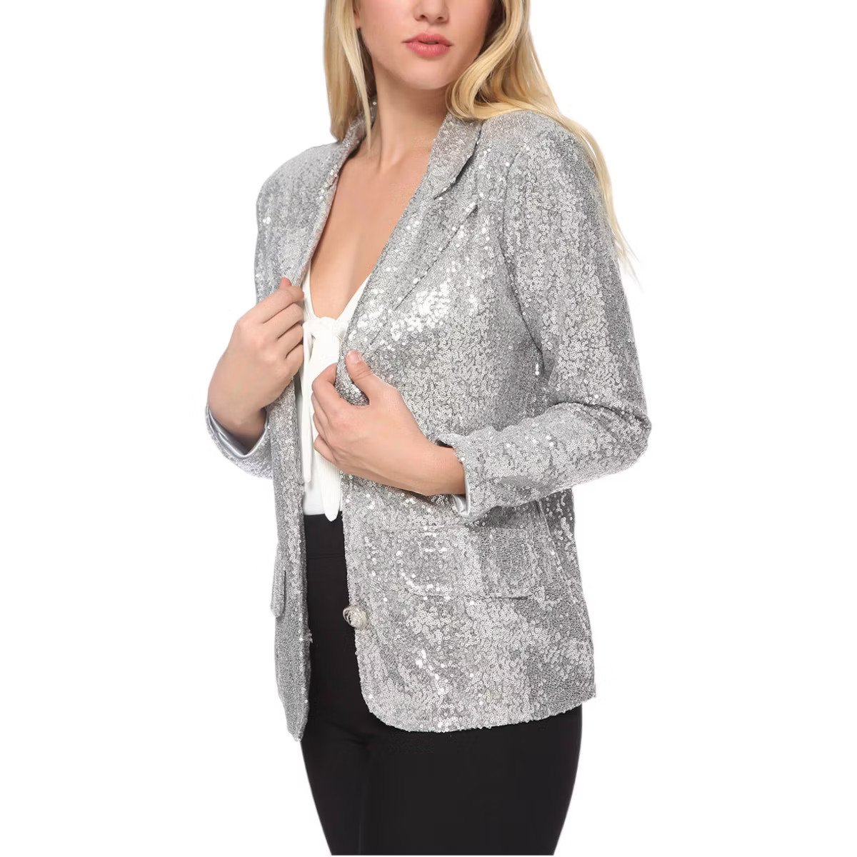 Anna-Kaci Women's Long Sleeve Sparkle Sequin Two Button Blazer Jacket | Target
