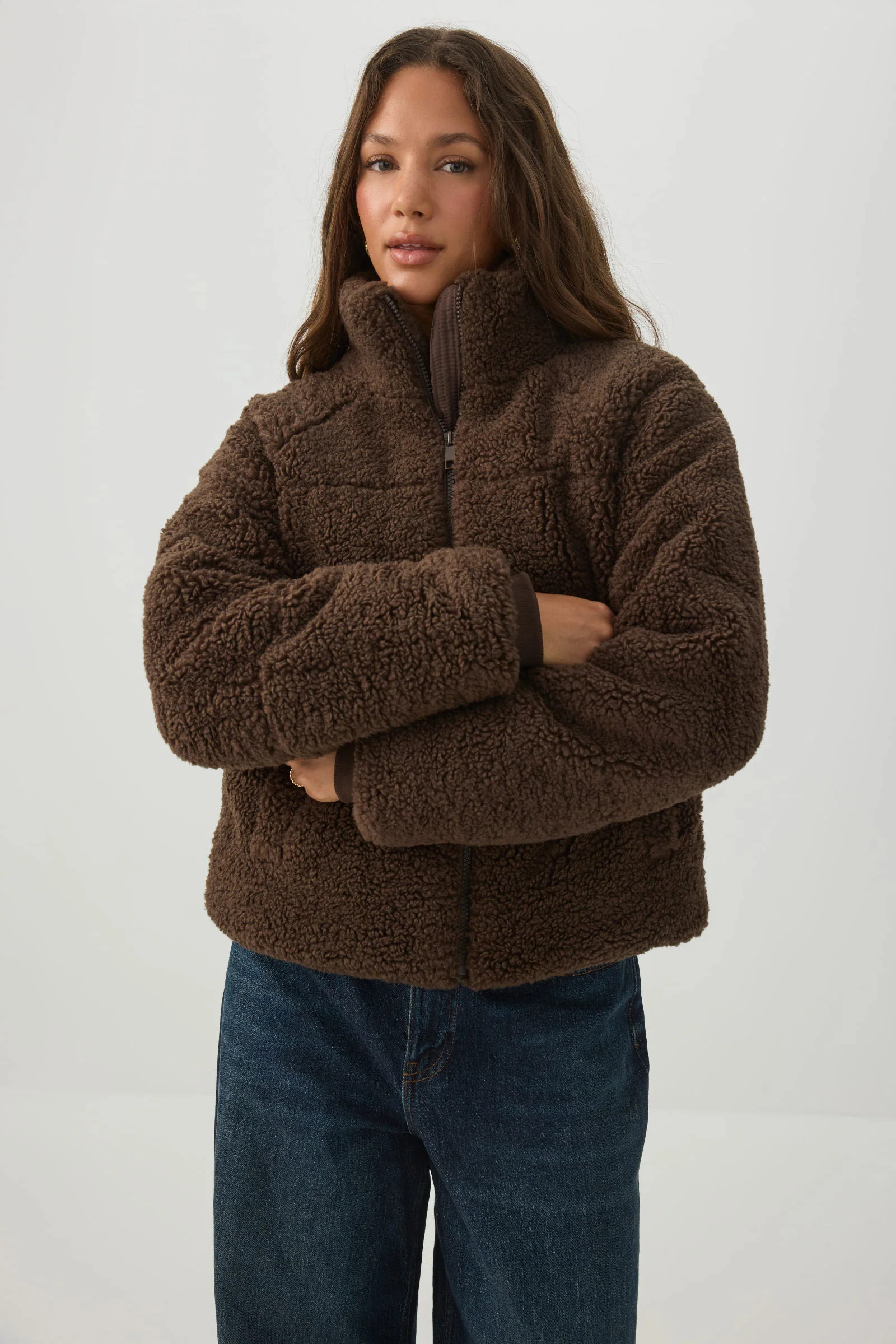 Sherpa Puffer Jacket Brown | Ardene Canada | Ardene US