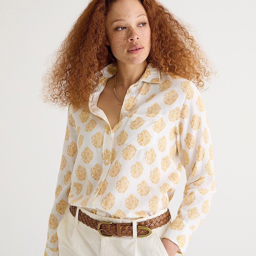 Classic-fit soft gauze shirt in gathered floral block print | J.Crew US
