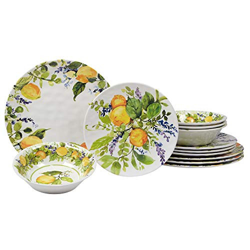 Lemon Zest 12-Piece Melamine Dinnerware Set, Service for 4 – Unbreakable Outdoor Plates & Bowls for Patio Dining, Summer BBQs, Poolside Meals, Picnics, Everyday Family Use & Entertaining | Amazon (US)
