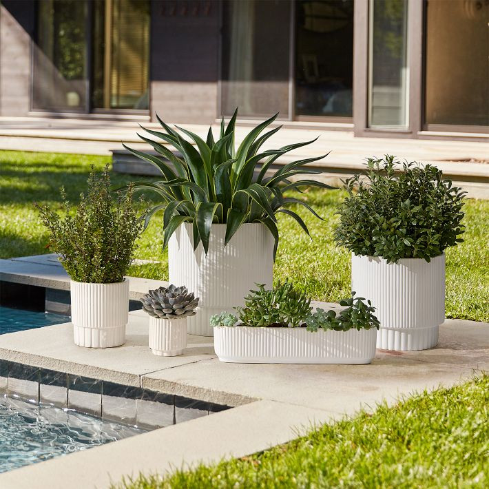Fluted Ceramic Indoor/Outdoor Planters | West Elm (US)