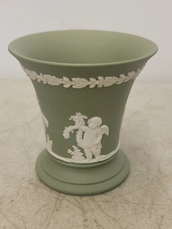Vintage Wedgwood Cream Color on Sage Green Jasperware  Posy Pot 3.5" Vase | eBay US