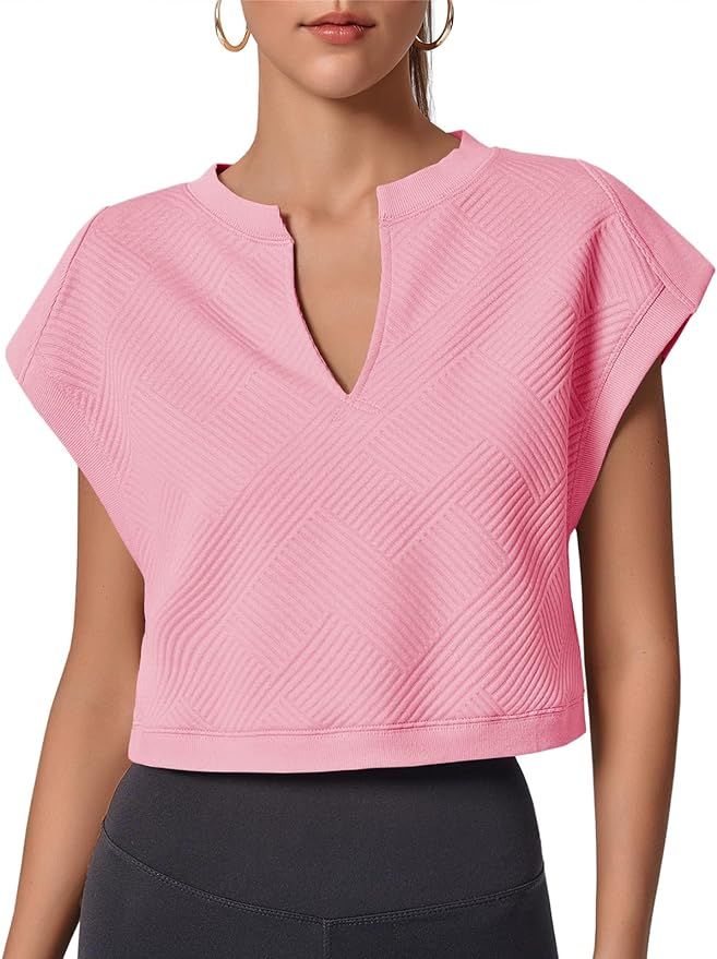 Fisoew Women's Oversized Vest V Neck Sleeveless Athletic Pullover Tops Workout Cropped Sweatshirt | Amazon (US)