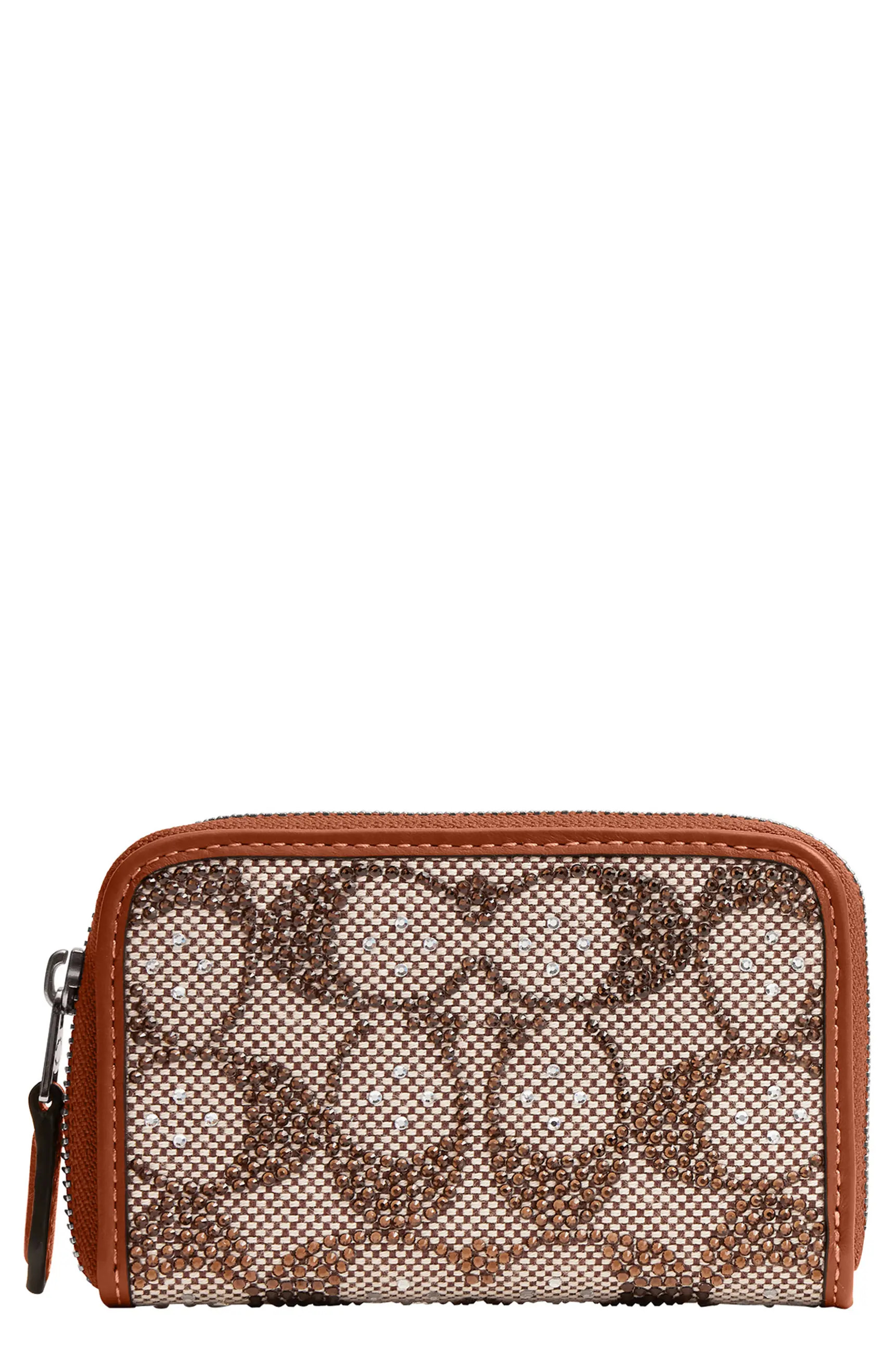 Small Crystal Signature Logo Jacquard Zip Around Card Holder | Nordstrom