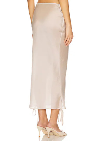 Midi Skirt With Lace Detail in Light Grey | Revolve Clothing (Global)