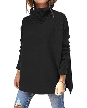 LILLUSORY Women's Turtleneck Oversized Sweaters 2024 Fall Long Batwing Sleeve Spilt Hem Tunic Pul... | Amazon (US)