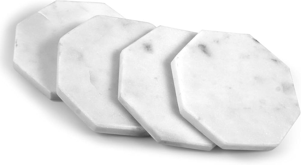 Mela Artisans Set of 4 Hand Crafted Marble Coasters - White, Octagon | Coffee Table Decor | Absor... | Amazon (US)