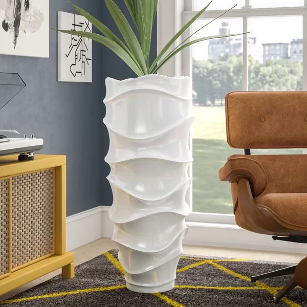 Alixzandria Gloss White 40'' Ceramic Floor Vase | Wayfair North America