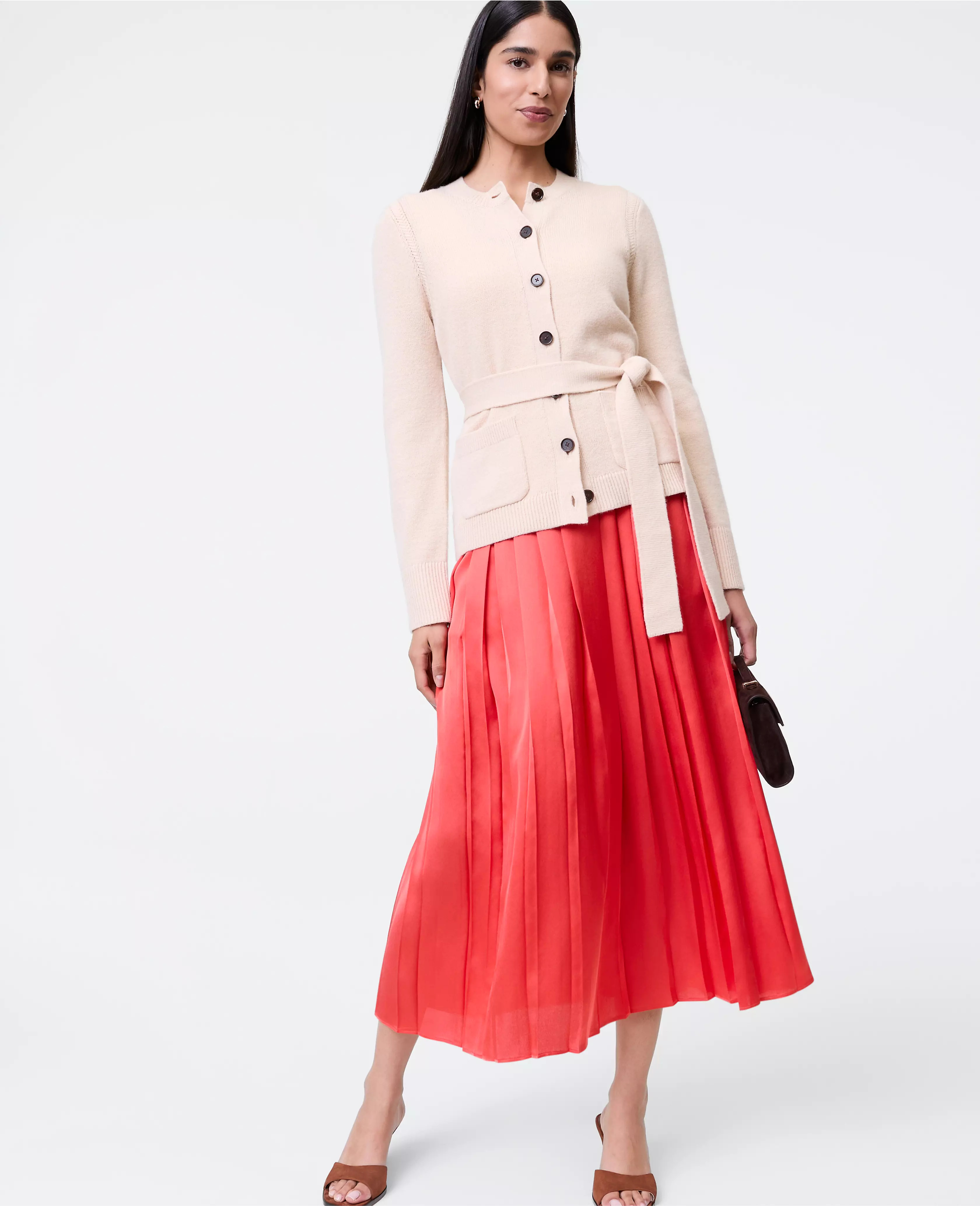 Satin Pleated Midi Skirt | Ann Taylor