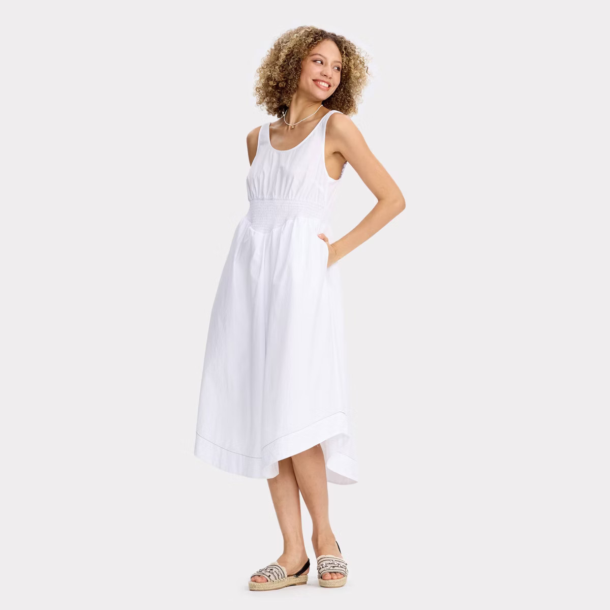 Women's Smocked Waist Poplin Midi A-Line Dress - Universal Thread™ White S | Target