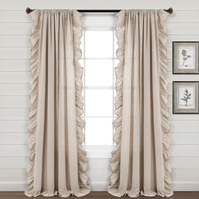 95"x54" Linen Ruffle Window Curtain Panels Beige - Lush Décor | Target