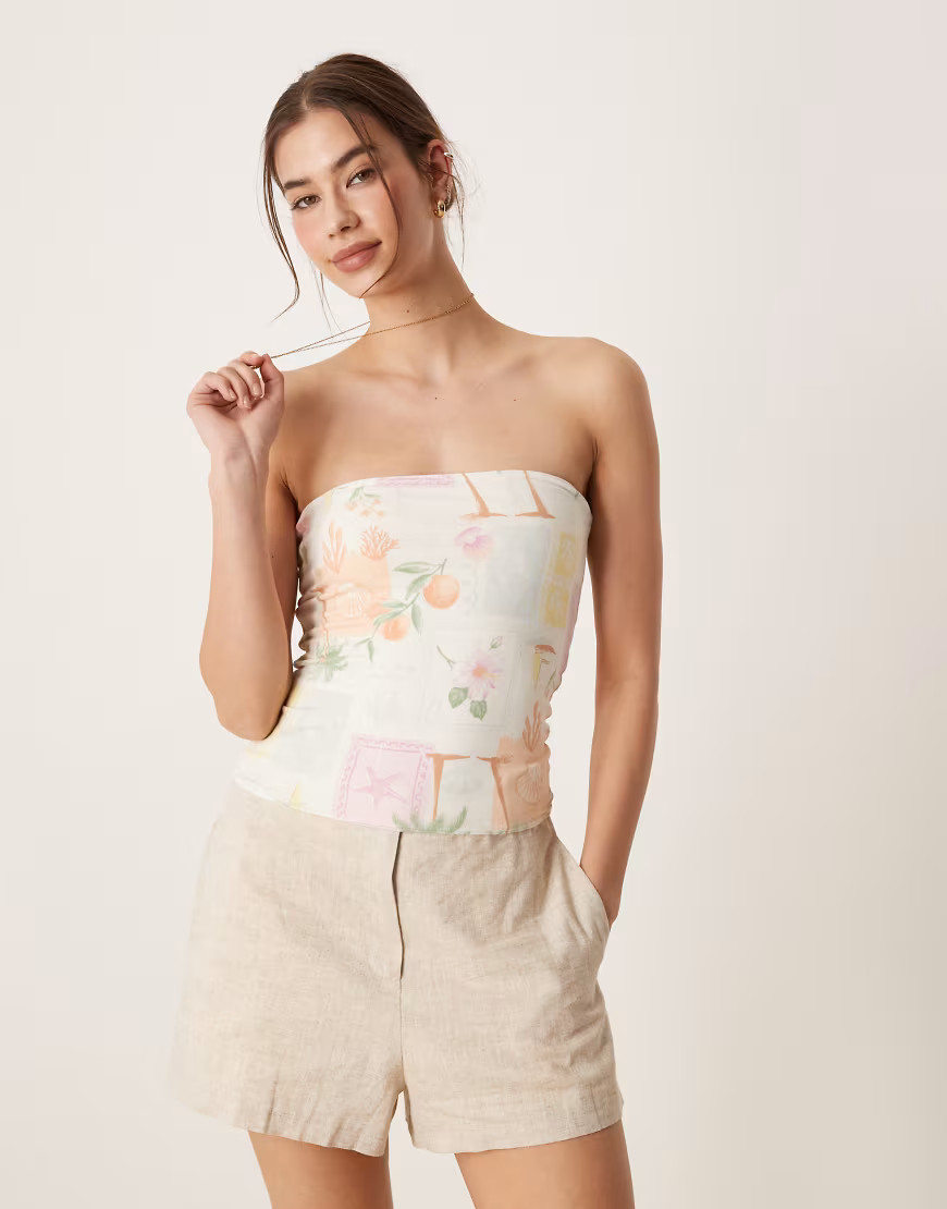 Hollister reversible foldover tube top in yellow fruit print | ASOS (Global)