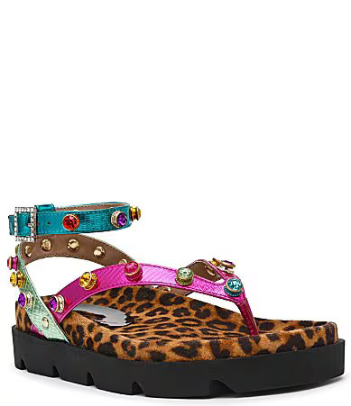 Betsey Johnson Conley Multi Metallic Jewel Leopard Print Thong Sandals - 9.5 | Dillard's